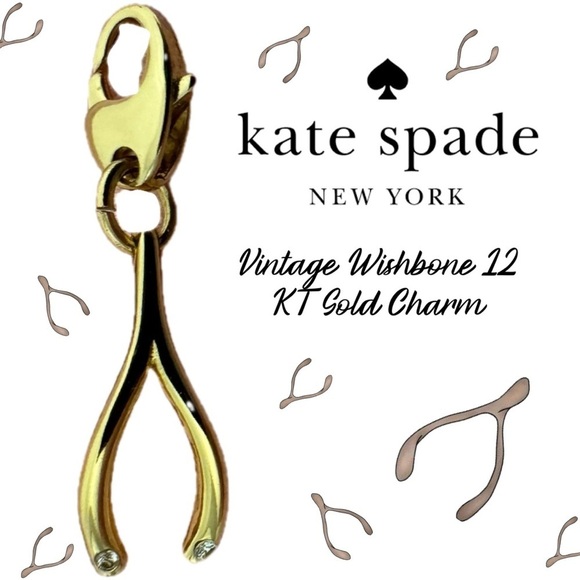 KATE SPADE Wish Bone Vintage 12 KT Gold Charm (No Bracelet) - Picture 1 of 5
